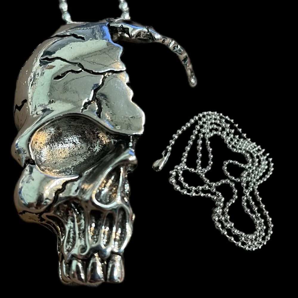 Half Broken Skull Pendant Chain Set